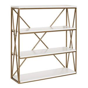 4-Layer Modern Luxe Wooden Wall Shelves with Matte Gold Metal Frame and High-Shine - EK CHIC HOME
