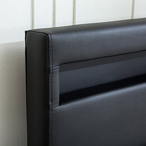 Modern Full Bed Metal Frame Contemporary Upholstered Black Leather Wood Slat Platform - EK CHIC HOME