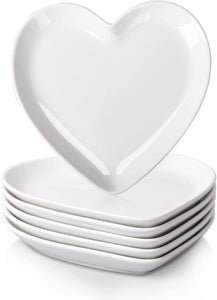 Heart Shaped Porcelain Dessert Salad Plates- 6 Pack, 7.3 Inch - EK CHIC HOME