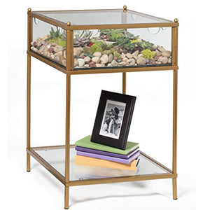 Display End Table with Reinforced Glass in Gold Iron - EK CHIC HOME