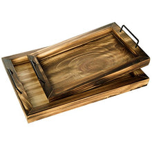 Load image into Gallery viewer, Set of 2 Country Rustic Torched Wood Finish Rectangular Serving Trays - EK CHIC HOME