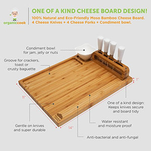 Cheese Board Set, Cheese Tray includes 4 Cheese Knives with White Ceramic Handles Large Size 14" x 11 - EK CHIC HOME