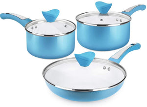 6 Pieces Nonstick Pots and Pans Set with Glass Lid Ceramic Cookware Set - EK CHIC HOME