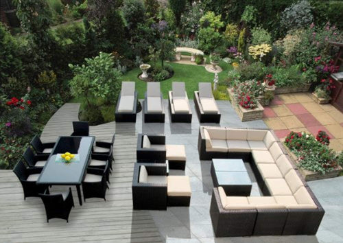 Outdoor Sectional Sofa, Dining and Chaise Lounge Wicker Patio Furniture Set (29 PC set) with Free Patio Cover - EK CHIC HOME