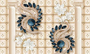 Jewelry Flower Wall Mural Navy Blue Diamond Wall Print Luxury Home Decor - EK CHIC HOME