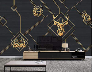 Wall Mural 3D Wallpaper Animal Golden Lines Abstract Living Room - EK CHIC HOME