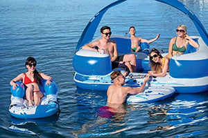 Inflatable 8-Person Floating Island with UV Sun Shade and Connecting Lounge Rafts - EK CHIC HOME