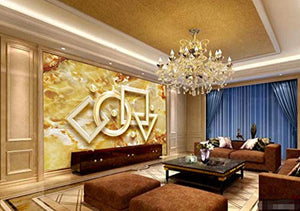 Wall Mural 3D Wallpaper Golden  Geometric Relief Stone  Art - EK CHIC HOME