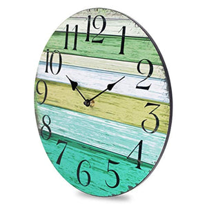 14" Silent Non Ticking Wall Clock, Wooden Decorative Round - Vintage Rustic Country Tuscan Style - EK CHIC HOME
