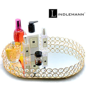 Mirrored Crystal Vanity Tray - (Oval, 14 x 10 inches, Gold) - EK CHIC HOME