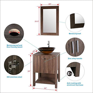 Brown 60" Bathroom Vanity Cabinet Double Sink Vessel Sink w/Mirror Faucet and Drain - EK CHIC HOME