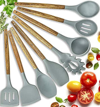 Load image into Gallery viewer, Silicone Cooking Utensils Kitchen Utensil Set - 8 Natural Acacia - EK CHIC HOME