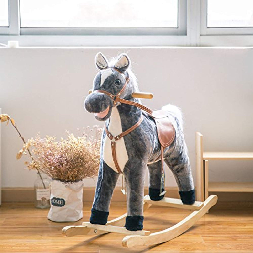 Wooden Rocking Horse Plush Toys Rocker with Sound