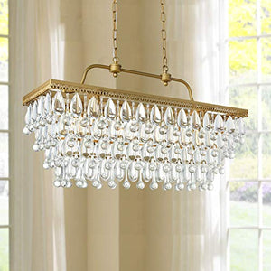 Modern Crystal Rectangle Chandelier LED Ceiling Light Fixture  H20in x W12in x L31in - EK CHIC HOME