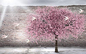 Floral Wallpaper Cherry Blossom Wall Mural Pink Sakura Wall Print Contemporary Home - EK CHIC HOME