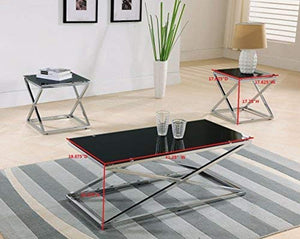 Coylin Glass Cocktail Coffee Table & 2 End Tables (Set of 3), Chrome - EK CHIC HOME