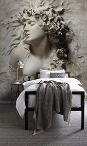 3D Embossed Cement Wallpaper Woman Sculpture Wall Mural Roman Classical Wall Art - EK CHIC HOME