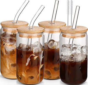 Glass Cups with Lids and Straws 4pcs Set-16oz - EK CHIC HOME