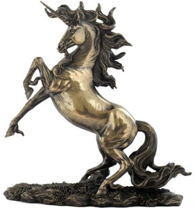 12.25 Inch Rearing Unicorn on 2 Feet Bronze Color Statue / Figurine - EK CHIC HOME