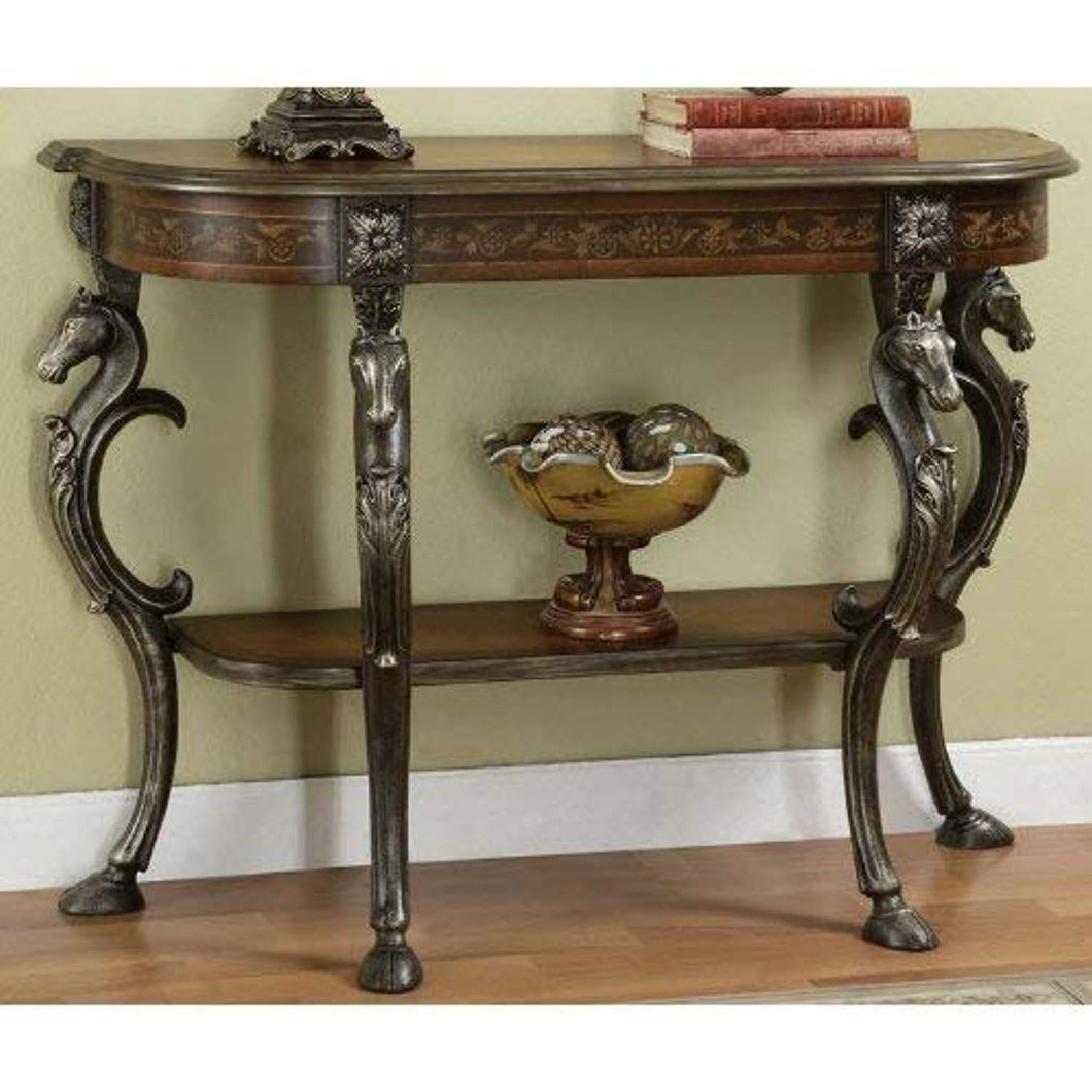 Masterpiece Floral Demilune Console Table with  Cast Legs - EK CHIC HOME