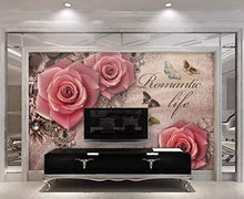 Load image into Gallery viewer, Floral Wallpaper Pink Rose Wall Mural Lux Diamond Wall Art British Home Decor Cafe Design Living Room Bedroom - EK CHIC HOME