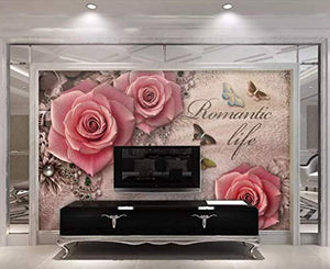 Floral Wallpaper Pink Rose Wall Mural Lux Diamond Wall Art British Home Decor Cafe Design Living Room Bedroom - EK CHIC HOME