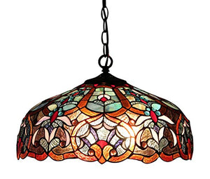 Tiffany-Style Victorian 2-Light Ceiling Pendant Fixture, 18-Inch, Multi-colored - EK CHIC HOME