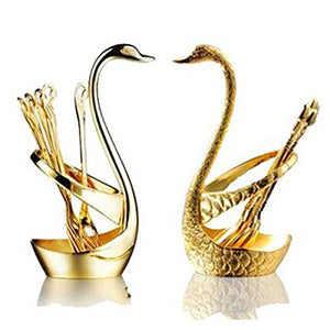 Luxury Swan Forks and Spoons Set Serving Spoons Forks 14 pcs Stainless Steel- Golden - EK CHIC HOME