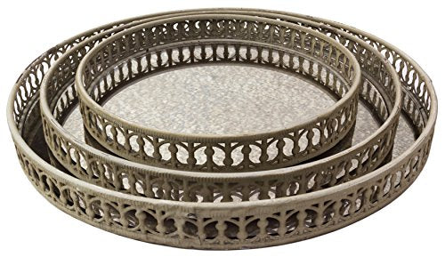 Chic Vintage Vanity Mirror Tray with Ornate Borders - Set of 3 - EK CHIC HOME