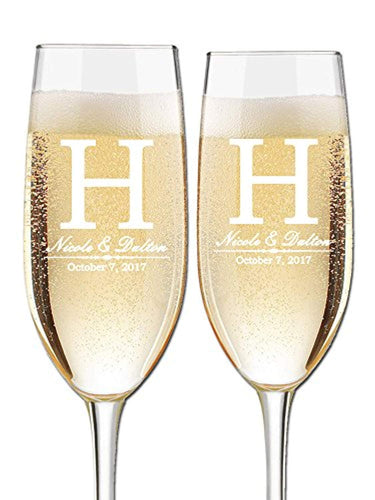 Custom Wedding Champagne Flutes- Set of 2 – Personalized for Bride and Groom - Customized Engraved Wedding Gift - EK CHIC HOME