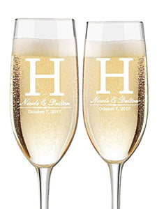 Custom Wedding Champagne Flutes- Set of 2 – Personalized for Bride and Groom - Customized Engraved Wedding Gift - EK CHIC HOME