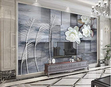 Load image into Gallery viewer, Wall Mural 3D Wallpaper Classical Gray Stone White Flowers - EK CHIC HOME