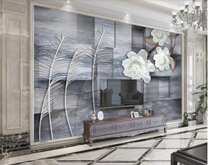 Wall Mural 3D Wallpaper Classical Gray Stone White Flowers - EK CHIC HOME