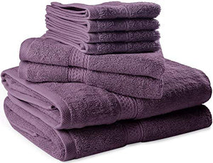 Premium 8 Piece Towel Set (Plum) - 2 Bath Towels, 2 Hand Towels and 4 Washcloths Cotton Hotel Quality - EK CHIC HOME