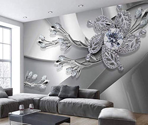 Floral Wallpaper Silver Crystal Daisy Diamond Flower Wall Print Luxury Home Decor - EK CHIC HOME