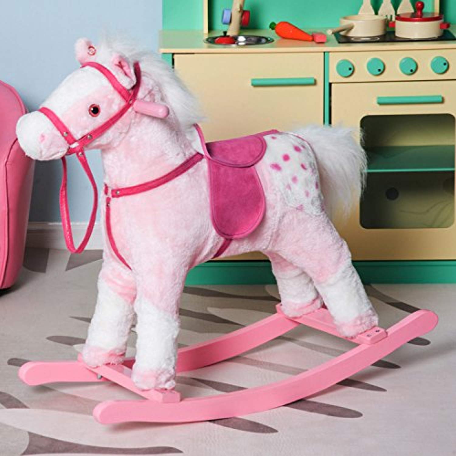 Pony Rocking Toy Kids Plush Toy Rocking Horse Pony with Realistic Sounds - Pink