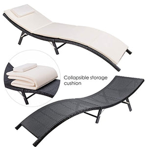 Devoko Patio Chaise Lounge Outdoor Rattan Patio Folding Lounge Chair with Cushion (Black) - EK CHIC HOME