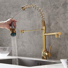 Load image into Gallery viewer, Luxury Single Hole Pull Out Spring Sprayer Dual Spout Kitchen Faucet Solid Brass - EK CHIC HOME