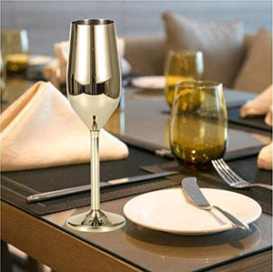 Stainless Steel Champagne Flutes Glass Set of 2,(gold) - EK CHIC HOME