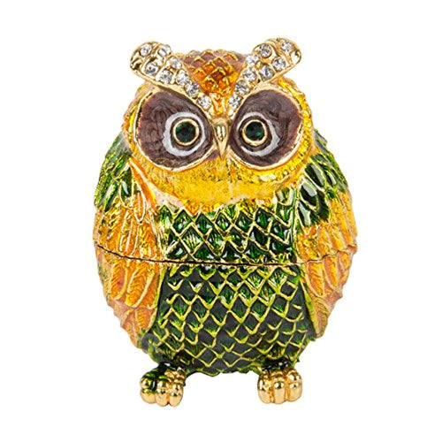 Hand Painted Enameled Owl Decorative Hinged Jewelry Trinket Box - EK CHIC HOME