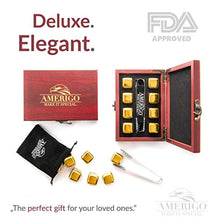 Load image into Gallery viewer, Gold Stainless Steel Whiskey Stones Gift Set in Beautiful Wooden Box - EK CHIC HOME