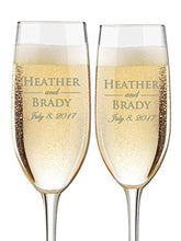 Load image into Gallery viewer, Custom Wedding Champagne Flutes- Set of 2 –Bride and Groom First Names and Wedding Date - Customized Engraved Wedding Gift - EK CHIC HOME