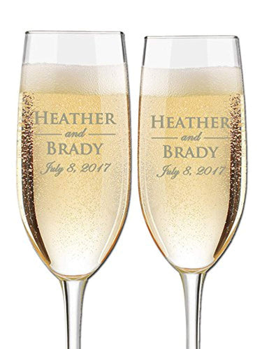 Custom Wedding Champagne Flutes- Set of 2 –Bride and Groom First Names and Wedding Date - Customized Engraved Wedding Gift - EK CHIC HOME