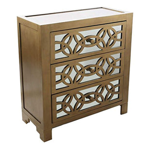 Glam Slam 3-Drawer Mirrored Wood Cabinet Furniture - Gold - EK CHIC HOME