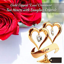 Load image into Gallery viewer, 24K Gold Dipped Two Hearts with Dangling Crystals in Gift Ready Box - EK CHIC HOME