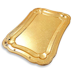 (Pack of 4)  Sturdy Heavy Rectangular Iron Gold Plated Serving Tray Floral Edge - EK CHIC HOME