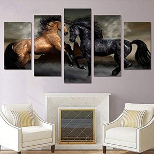 Horses Modern Wall Art Gallery-Wrapped Canvas Art 5 Piece Set Framed - EK CHIC HOME