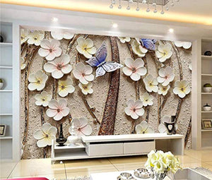Wall Mural 3D Wallpaper Floral Relief Butterfly Wall Decoration Art - EK CHIC HOME