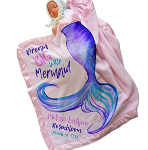 Personalized Mermaid Tail Baby Blanket (30x40, Pink) Satin Trim - EK CHIC HOME
