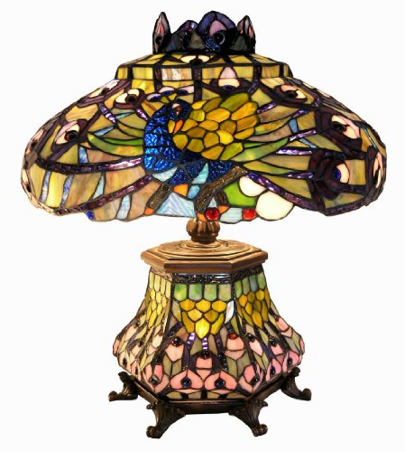 Tiffany Peacock Lantern Table Lamp, Orange/Red - EK CHIC HOME